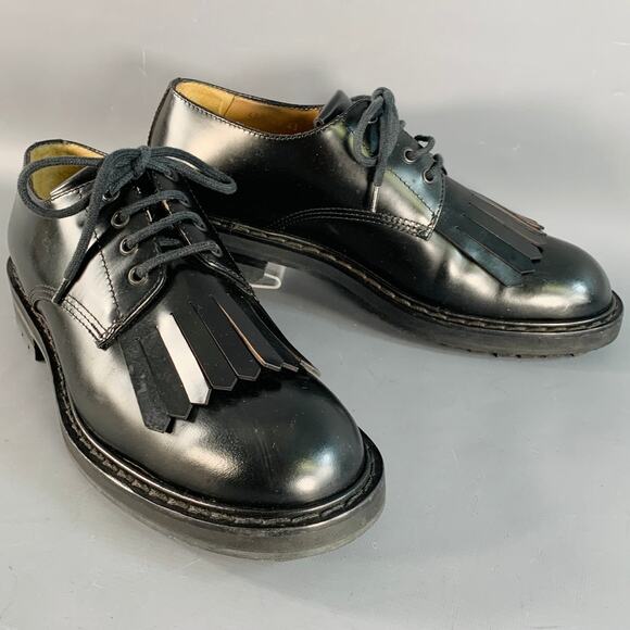 ALEXANDER MCQUEEN Size 10 Black Leather Fringed Tread Sole Lace-Up Shoes - Picture 1 of 12